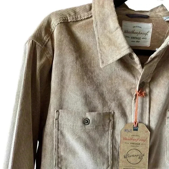 Weatherproof Brand Men's L Beige Vintage Corduroy Button-Up Shirt Long Sleeve - Picture 2 of 10